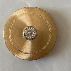 Vintage 1950-1960 Revlon Gold Round Compact with Jeweled Center Medallion